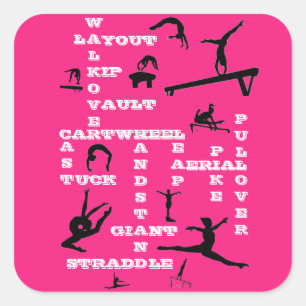 Sticker Carré Filles Gymnastique Compétences Mot de passe Hot Ro