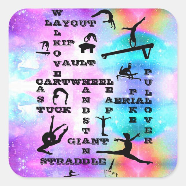 Sticker Carré Filles Gymnastique Compétences Mots-croisés Sticke (Devant)