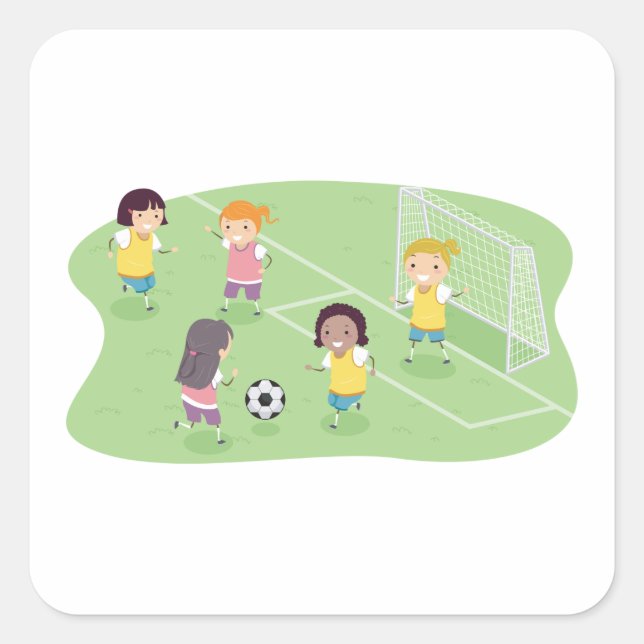 Sticker Carré Filles Jouant Au Football (Devant)