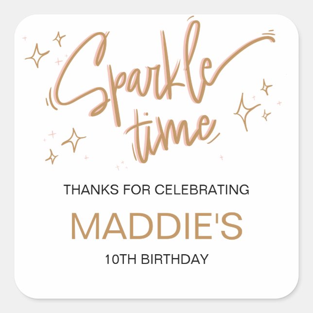 Sticker Carré Filles mignonnes Anniversaire Fête Favoriser l'heu (Devant)