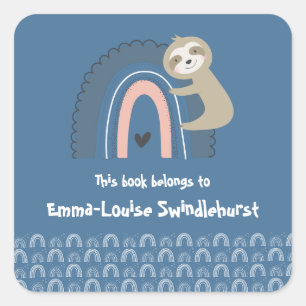 Sticker Carré Fille's Rainbow Sloth Ce livre appartient aux enfa