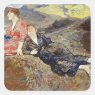 Sticker Carré Filles sur le rivage, c.1884-85