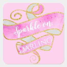 Sticker Carré Fillette rose doré paillettes scintillent, chérie