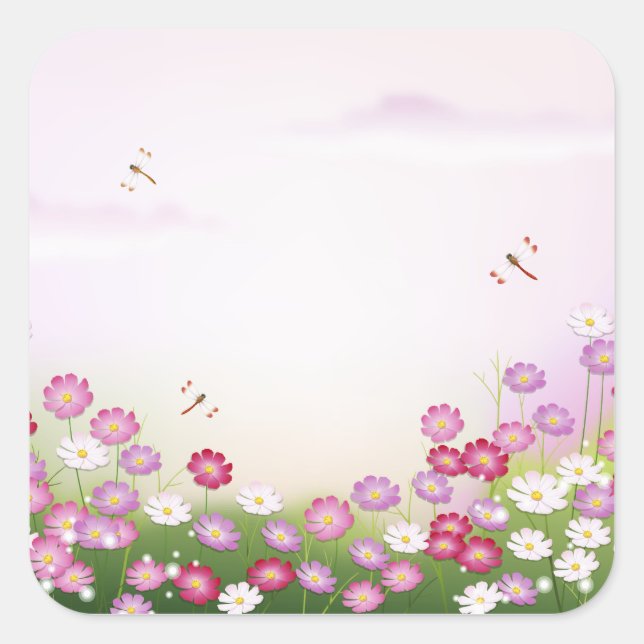 Sticker Carré Fine Cool mignonne Girl Retro Mode florale (Devant)