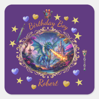 Sticker Carré Fire Breathing Dragon Royal Prince Birthday