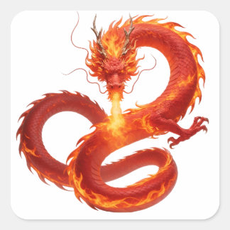 Sticker Carré Fire Dragon Fantasy Art Design, Mythical Creature 