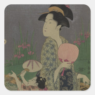 Sticker Carré Fireflies, 1793 (coupe de bois couleur)