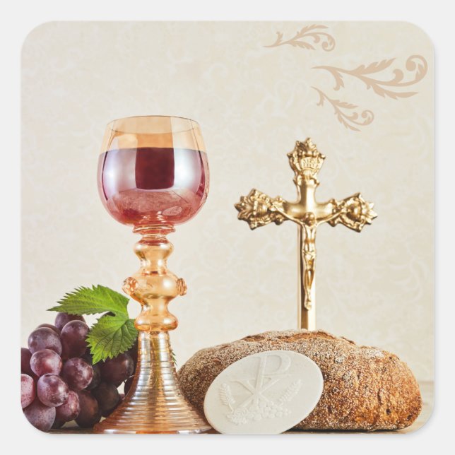 Sticker Carré First Holy Communion – Customizable Chalice & Host (Devant)