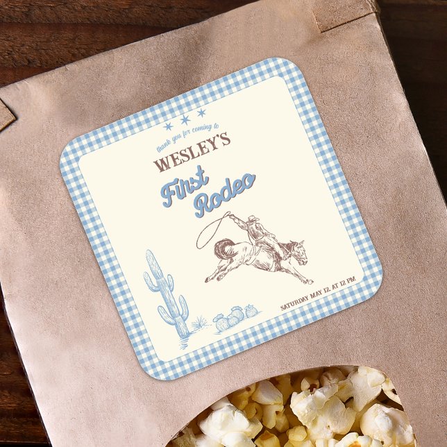 Sticker Carré First Rodeo Wild West Boys 1st Birthday Party  (First Rodeo Wild West Boys 1st Birthday Party Square Sticker)