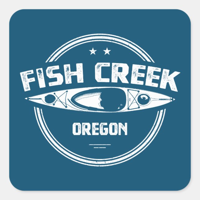Sticker Carré Fish Creek Oregon Kayak (Devant)