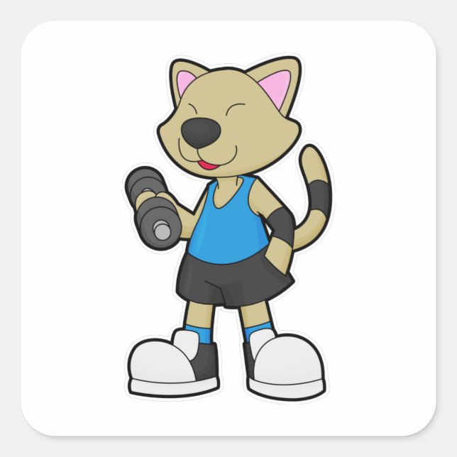 Sticker Carré Fitness au chat avec Dumbbell (Devant)