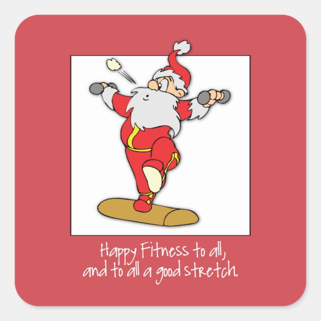 Sticker Carré Fitness Exercice Noël avec Père Noël (Devant)