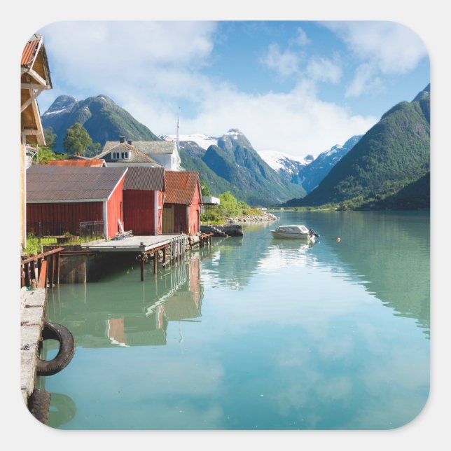 Sticker Carré Fjaerpayfjord paysage de fjord en Norvège (Devant)