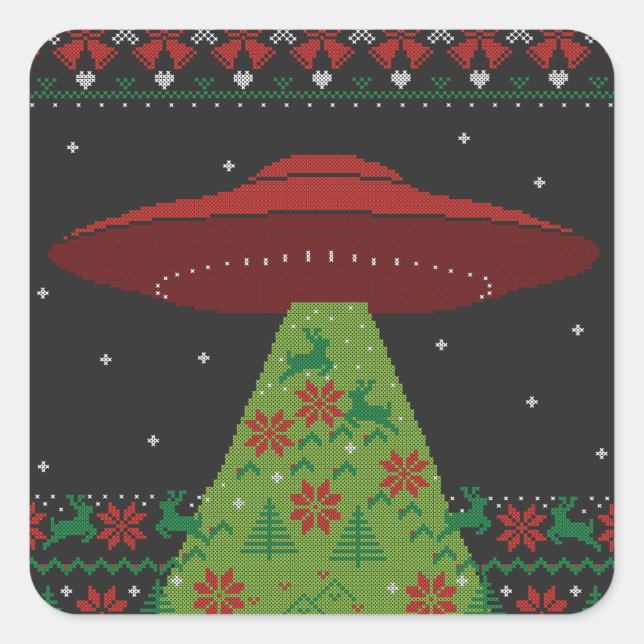 Sticker Carré Flacon rouge et vert UFO Tractor Beat laide Noël (Devant)