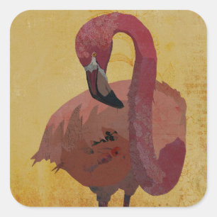 STICKER CARRÉ FLAMANT ROSE 