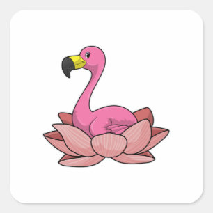 Sticker Carré Flamant rose à fleur de Lotus