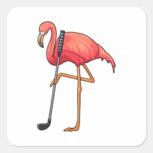 Sticker Carré Flamant rose à Golf avec Golf Club