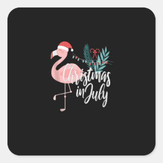 Sticker Carré Flamant rose À Santa Hat Noël En Juillet