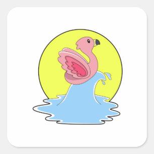 Sticker Carré Flamant rose à Surfing on Water