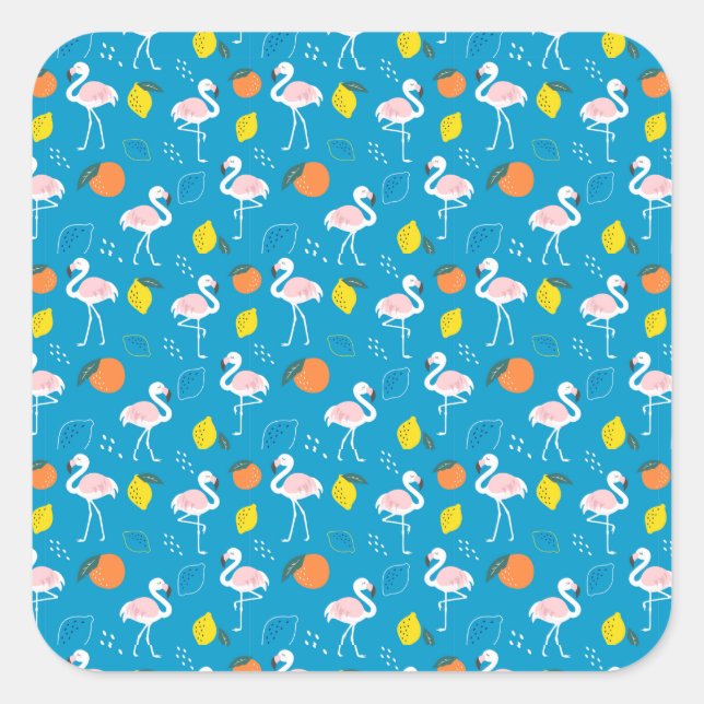 Sticker Carré Flamant rose à thème tropical Fruits sur Arrière - (Devant)