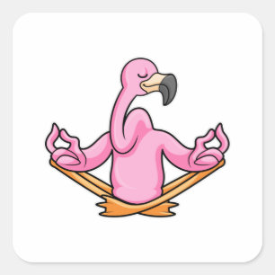 Sticker Carré Flamant rose à Yoga en Jambes croisées