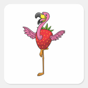 Sticker Carré Flamant rose aux fraises