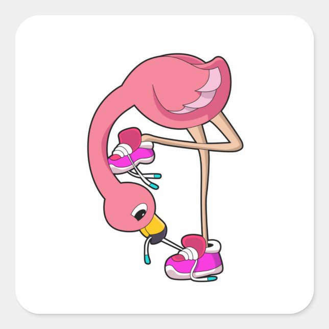 Sticker Carré Flamant rose avec chaussures (Devant)