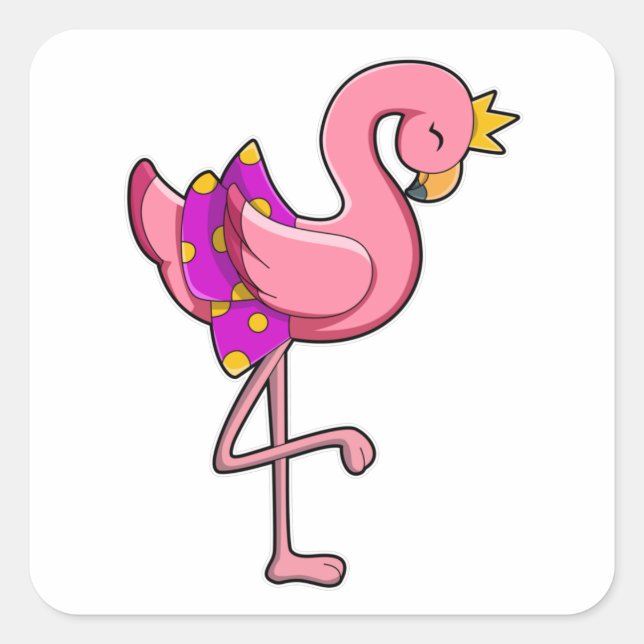 Sticker Carré Flamant rose avec couronne et jupe (Devant)