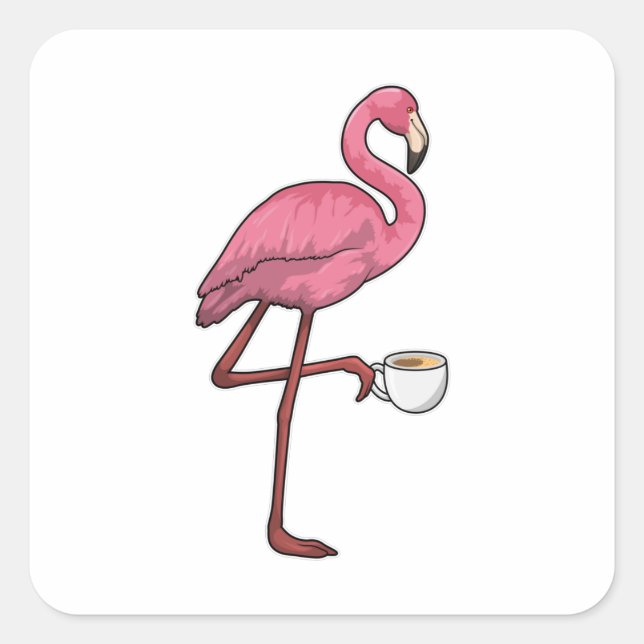 Sticker Carré Flamant rose avec la coupe du café (Devant)