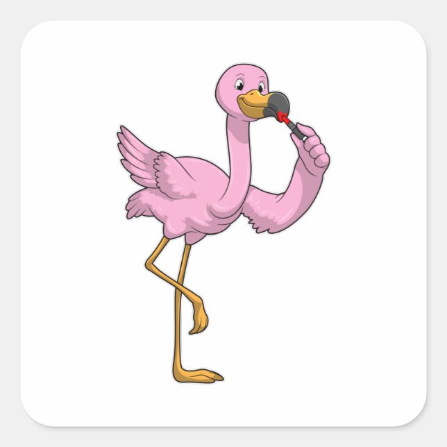 Sticker Carré Flamant rose avec Lipstick (Devant)