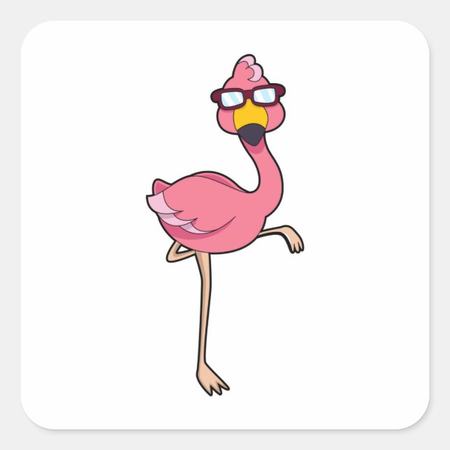 Sticker Carré Flamant rose avec lunettes de soleil (Devant)