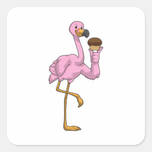 Sticker Carré Flamant rose avec muffin