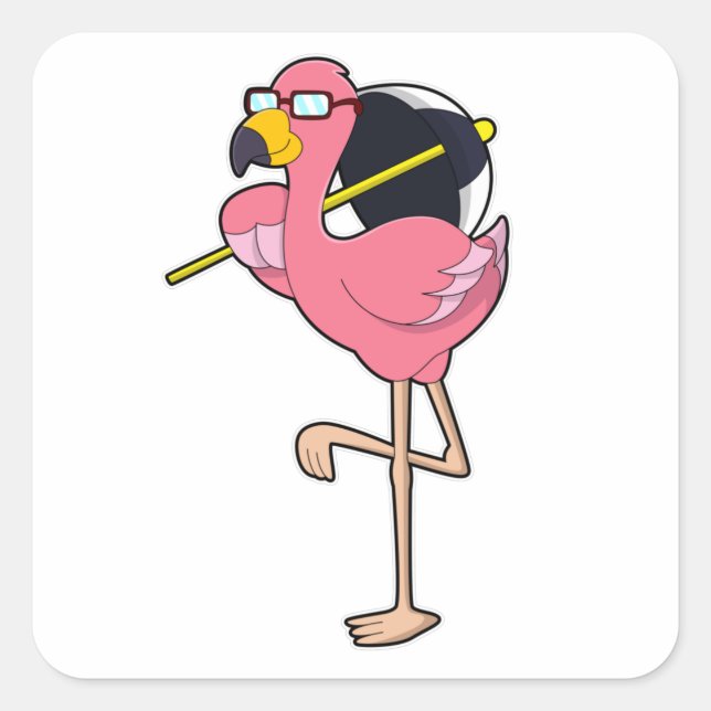 Sticker Carré Flamant rose avec parapluie (Devant)