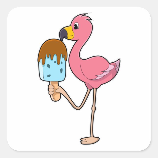 Sticker Carré Flamant rose avec Popsicle (Devant)