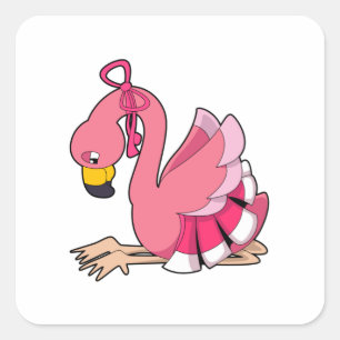 Sticker Carré Flamant rose avec ruban
