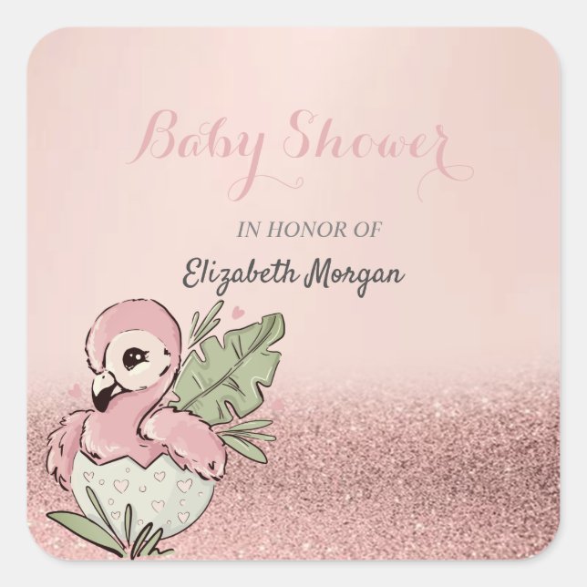 Sticker Carré Flamant rose bébé mignon Rose Parties scintillant  (Devant)
