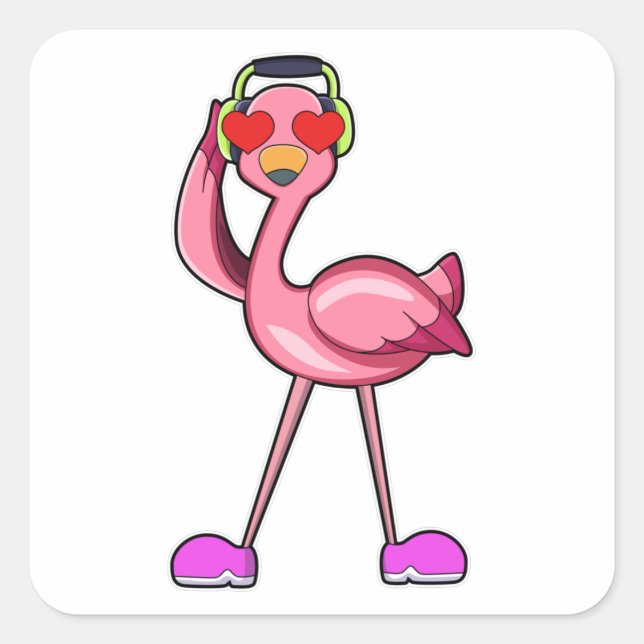 Sticker Carré Flamant rose comme pensionné avec bâton de marche  (Devant)