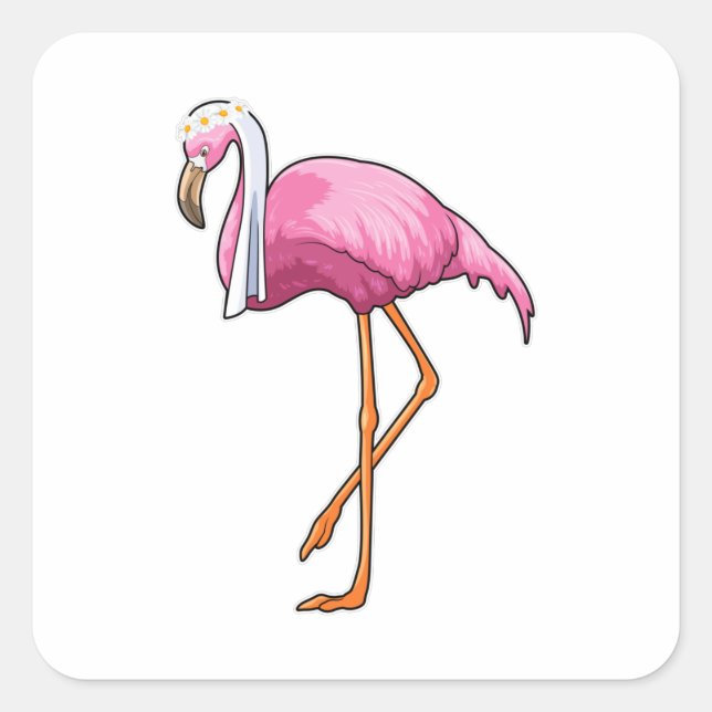 Sticker Carré Flamant rose de mariée avec voile (Devant)