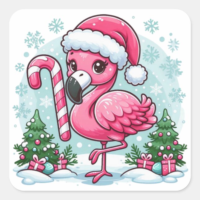 Sticker Carré Flamant rose de Noël Clipart-10424 (Devant)