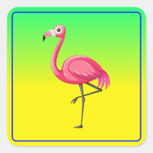 Sticker Carré Flamant Rose de Style Cartoon