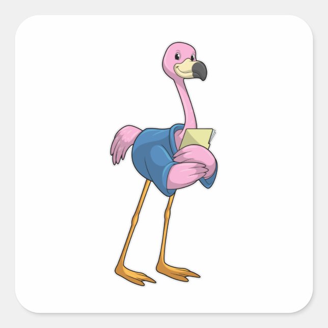 Sticker Carré Flamant rose en tant que secrétaire avec Bloc-note (Devant)