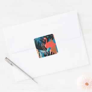 Sticker Carré Flamant rose funky