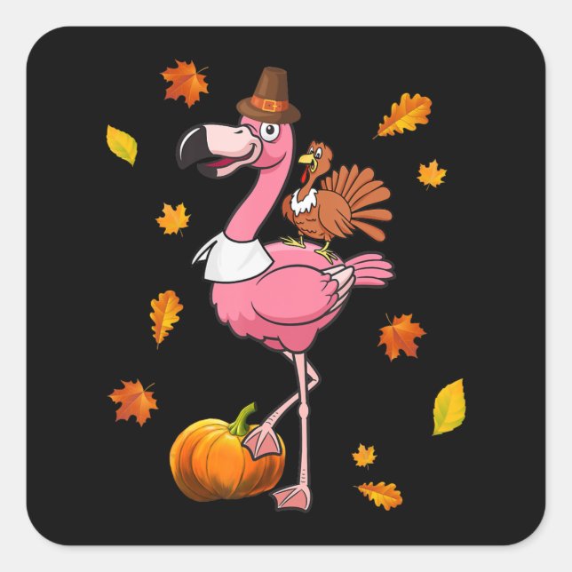 Sticker Carré Flamant rose | Halloween Flamant rose Thanksgiving (Devant)
