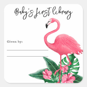 Sticker Carré Flamant rose - la première bibliothèque de bébé