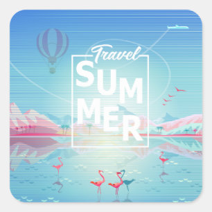 Sticker Carré Flamant rose, Magic Travel Tropical Sea Beach tend