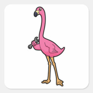 Sticker Carré Flamant rose mécanique avec clé