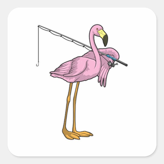Sticker Carré Flamant rose Pêche Pêcheur Pêcheur canne (Devant)