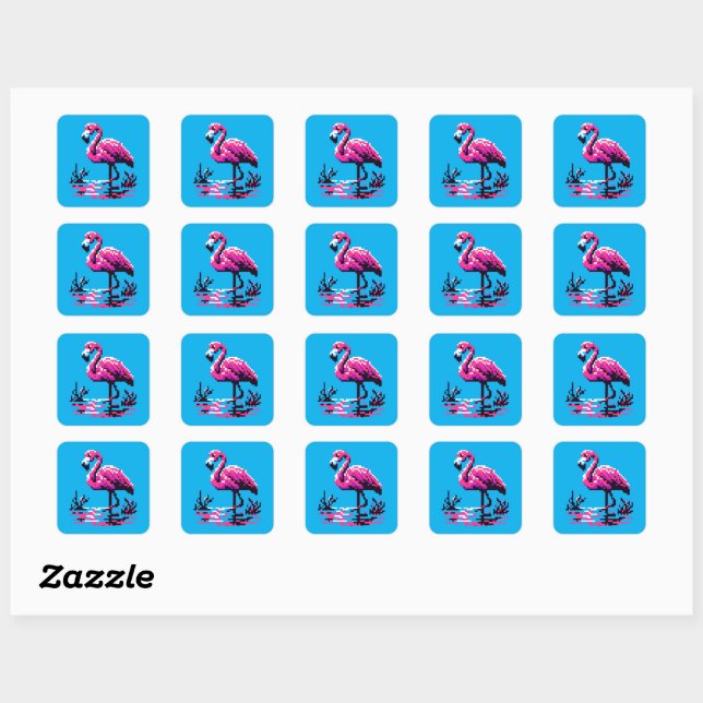 Sticker Carré Flamant rose Pixel - Vibrant Retro Art Tropical Bi (Feuille)