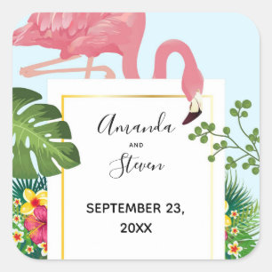 Sticker Carré Flamant rose rose mignon Tropical Thème Mariage