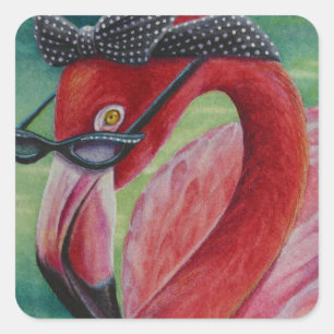 Sticker Carré Flamant rose rose rétro glamour No. 1 Aquarelle A